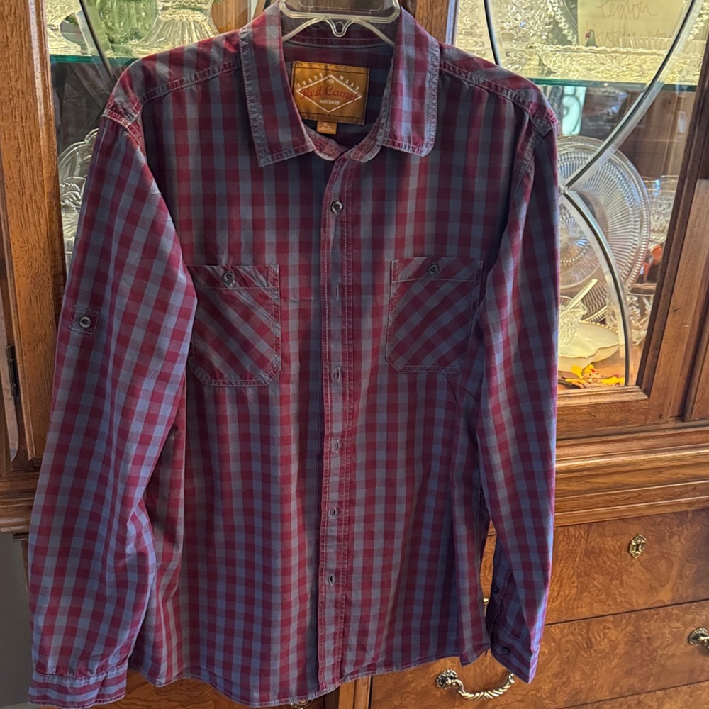 Red Camel Burgundy and Gray Checkered Shirt